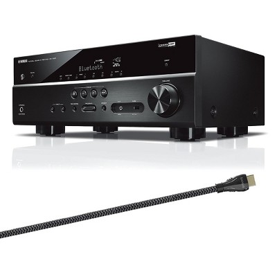 Yamaha RX-V385BL 5.1 Channel AV Receiver with Sanus Ultra High Speed 8K  6.56 ft. HDMI 2.1 Cable