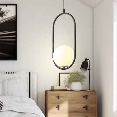 DORESshop 1-Light Globle Black Modern Pendant Light with Milk Glass Shade for Kitchen Island Living Room Dining Room