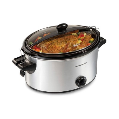 Hamilton Beach 6qt Stay or Go Slow Cooker Silver - 33262: Removable Stoneware Pot, 3 Settings, Dishwasher-Safe Parts