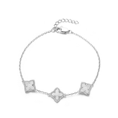Adornia Silver Plated White Mother of Pearl Flower Bracelet