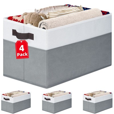 Aoibox Large Collapsible Fabric Storage Baskets with Handles for Shelves Closet Organizer Bins for Clothes Toys 4 Pack