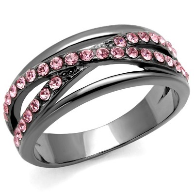 Slickblue Light Peach Crystal Stainless Steel Ring, Infinity Style Band, Trendy Women’s Jewelry, IP Light Black, Sizes 5-10