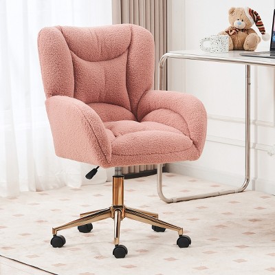 Modern Tufted Office Chair with Teddy Fabric and Adjustable Swivel Base for Home Office-3irtyhousy