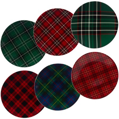 10.75" 6pk Christmas Plaid Assorted Dinner Plates - Certified International