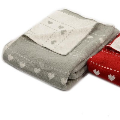 Kaemingk Alpine Chic Light Gray with White Heart Pattern Knitted Throw Blanket 50" x 60"