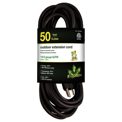 GoGreen Power (GG-14050BK) 12/3 SJTW Outdoor Extension Cord, Black, 50 ft