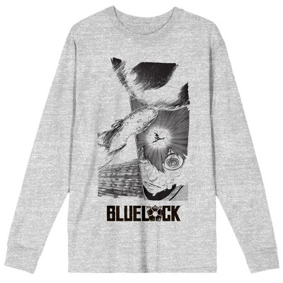 Blue Lock Manga Isagi Vision Field Missing Piece Crew Neck Long Sleeve Athletic Heather Adult Tee