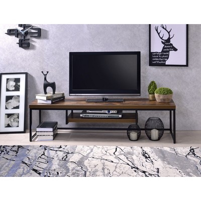 59" Weathered Metal Rectangular TV Stand with Open Media Shelf and Sleek Design for Living Room