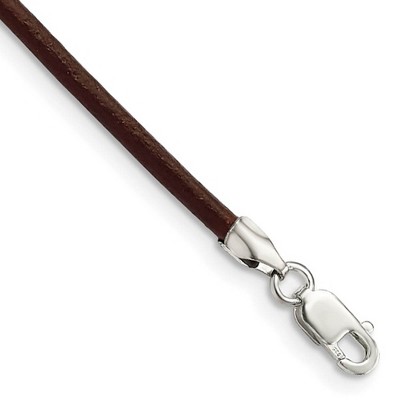 Black Bow Jewelry 2mm Brown Leather Cord Chain & Sterling Silver Clasp Necklace