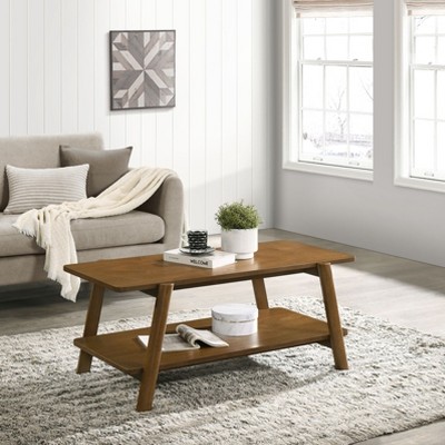NicBex Modern Wood Coffee Table Set of 3 with Storage Shelf and Cylinder Legs for Living Room and Bedroom