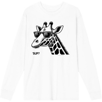 Sup? Giraffe with Sunglasses Adult Crew Neck Long Sleeve Tee