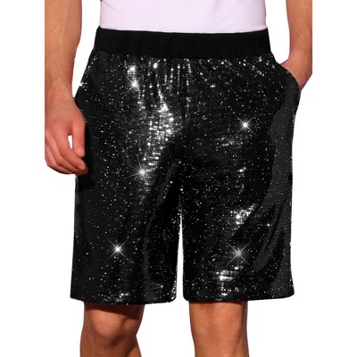 INSPIRE CHIC Men's Summer Elastic Waist Party Shiny Sequins Shorts