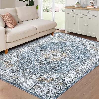 Hallway Runner Rug Washable Soft Vintage Area Rugs for Bedroom Living Room Kitchen Non Slip Floor Runner for Indoor Home Decor Stain