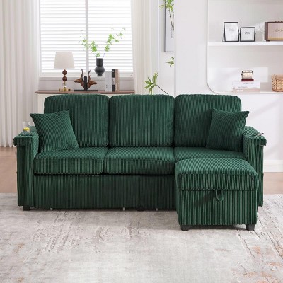 L-Shaped Sofa Couch Modern Convertible with Storage Ottoman USB Ports Cup Holders for Living Room 76.38in - 3irtyhousy