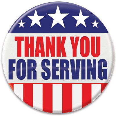 Beistle Thank You For Serving Button, 2", (6/Pkg) Multicolored