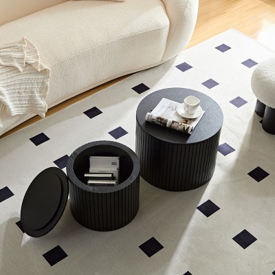 NicBex 15"/13" MDF Nested Coffee Table Combo,Set of 2,Handcrafted Cylindrical End Table Fluted Side Table with Hidden Storage Space
