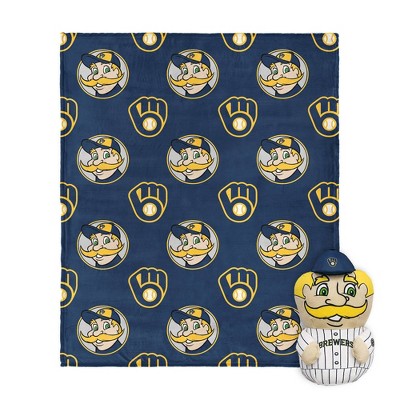 MLB Milwaukee Brewers Mascot Silk Touch Throw Blanket and 11" Plush: Sports Team Logo Design