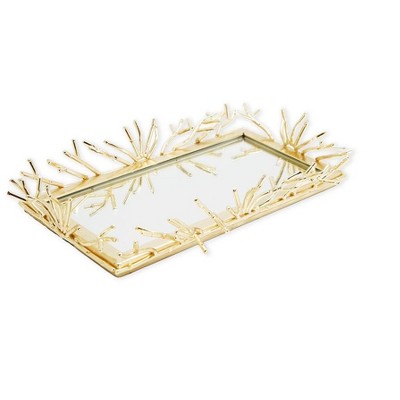 Classic Touch Rectangular Decorative Mirror Tray with Gold Design Border