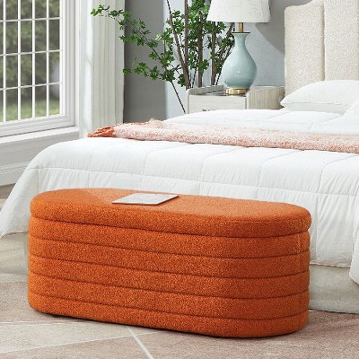 Kumasinova Teddy Fabric Storage Ottoman Bench, Oval Ottoman with Storage, Versatile Entryway Bench & Foot Stool, Bed Bench with Soft Cushioned Lid