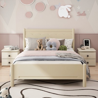 Queen Size Wood Platform Bed with Headboard and Wooden Slat Support