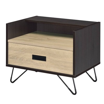 21" Melkree Accent Table Oak/Black Finish - Acme Furniture: Industrial Look, Storage Drawer