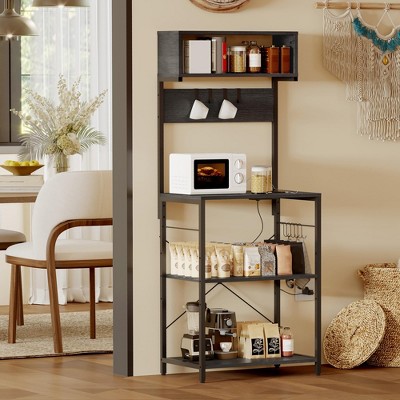 Bakers Rack with Storage Cabinets,Industrial 4/5-Tier Coffee Bar Cabinet Shelves,Farmhouse Freestanding Kitchen Microwave Stand with Storage