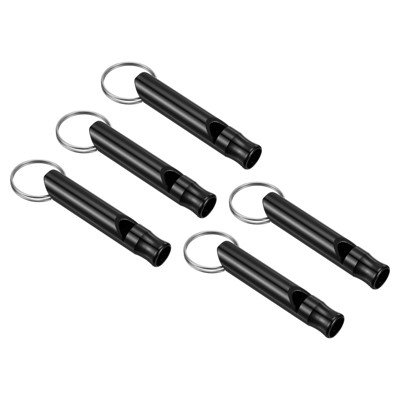Unique Bargains Aluminum Alloy Camping Hunting Outdoor Survival Signal Whistles with Keychains 5 Pcs