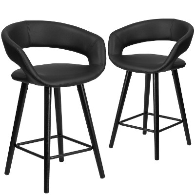 Emma and Oliver 2 Pk. 24'' High Contemporary Vinyl Counter Height Stool with Cappuccino Wood Frame