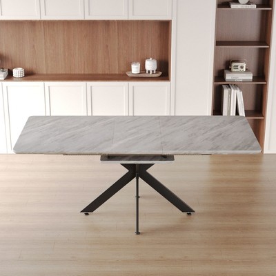 Kumasinova 62-78"W Modern Extendable Dining Table with Metal X-Shaped Legs,Mid-Century Modern Rectangular Kitchen Table for Dining Room&Meeting