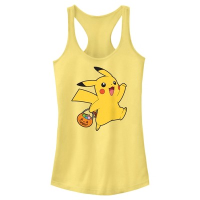 Juniors Womens Pokemon Halloween Trick-or-Treating Pikachu Racerback Tank Top