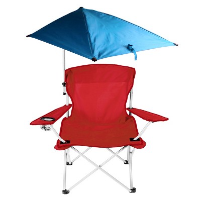 LakeForest"Foldable Beach Chair with Detachable Umbrella, Adjustable Armrests, Cup Holder & Carry Bag"Black&Red