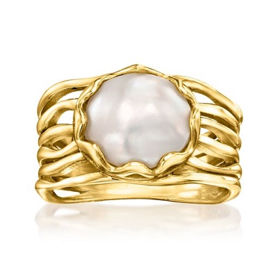 Ross-Simons 9x11mm Bezel-Set Cultured Pearl Multi-Row Ring in 18kt Gold Over Sterling