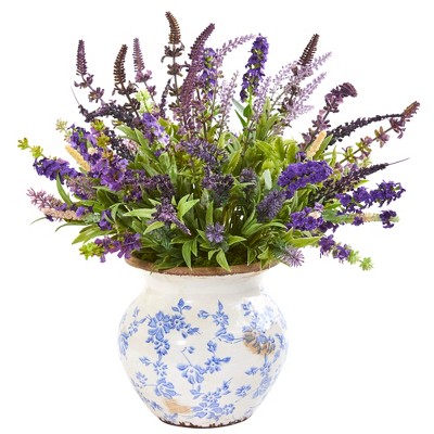 Nearly Natural Lavender Artificial Arrangement in Floral Vase