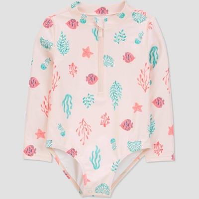Carter's Just One You®️ Toddler Girls' Long Sleeve Starfish And Fish Printed One Piece Rash Guard - Pink