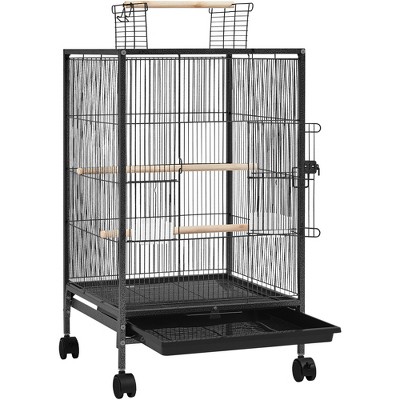 Yaheetech 31-Inch Wrought Metal Birdcage with Rolling Stand, Black