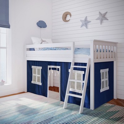 Max & Lily Loft Bed, Low Solid Wood Twin Loft Bunk Beds for Kids with Ladder and Curtain