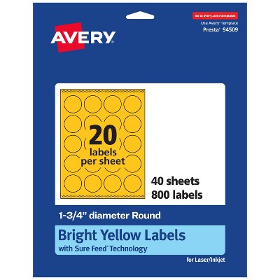 Avery Bright Yellow Paper Labels, 1.75" Diameter Round