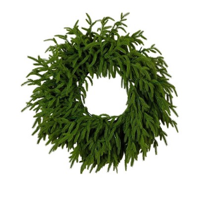 Nearly Natural 20" Pre-Lit Artificial Real Touch Norfolk Island Pine Wreath with 35 Warm White LED Lights