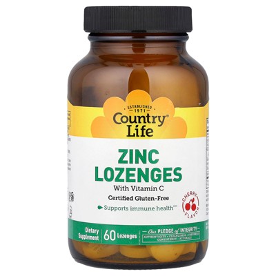 Country Life Zinc Lozenges with Vitamin C, Cherry, 60 Lozenges
