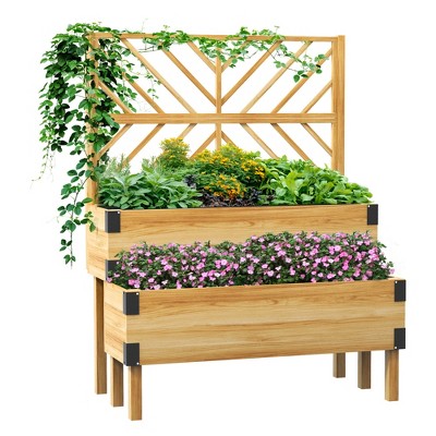Outsunny 2 Tier Trellis Planter, Wooden Vegetable Garden Bed with Metal Corners, for Vegetables, Flowers, Herbs