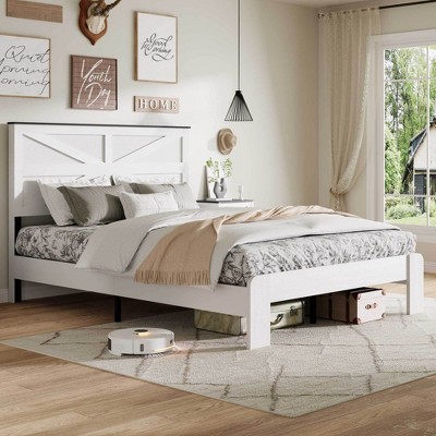 Queen Size Wood Platform Bed with Headboard for Bedroom