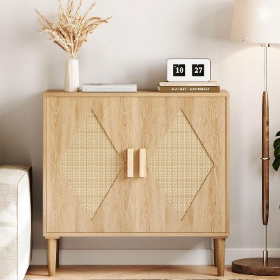 Whizmax Buffet Cabinet with Storage, Storage Cabinet with 2 Rattan Decorated, Sideboard Cabinet, Accent Cabinet for Living Room, Entryway, Natural