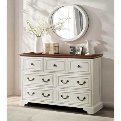 RISOKEYS Vintage Farmhouse 7 Drawers Dresser for Bedroom, 54" Wide Wood Rustic Chest of Drawers,Storage Dressers Organizer for Bedroom, Living Room.