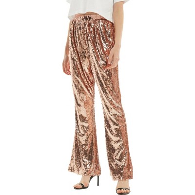 Anna-Kaci Women's Sparkly Sequin Flare Wide Leg  Pants for Party Wear