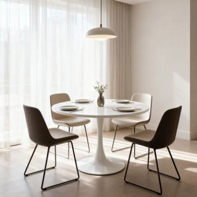 Homy Casa Round Dining Table with Marble Top and Pedestal Base for Kitchen or Dining Room, White