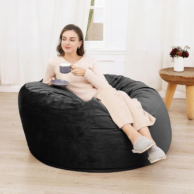 4FT Velvet Bean Bag Chair – Foam-Filled Round Lounger for Adults & Teens, Plush Soft Seating for Living Room, Dorm, or Lounge Areas