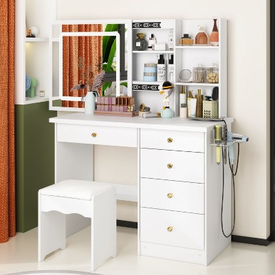 FUFU&GAGA Vanity Table Set With Lighted  Mirror and Charging Station