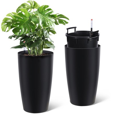 ODK Set of 2 Tall Planters for Outdoor Plants, Large Planters for Outdoor Indoor Plants, Automatic Watering, for for Porch, Patio, Backyard