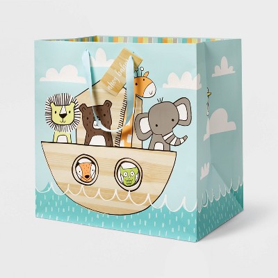 Large Animals in Ark Baby Shower Gift Bag - Spritz™: Multicolor Paper, 15x15x10, Gender Neutral, Baby Boy & Baptism