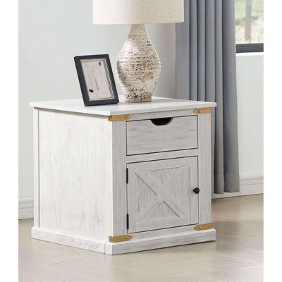 22" Rustic End Table with Drawers, Barnyard Design and Metal Details for Living Room
